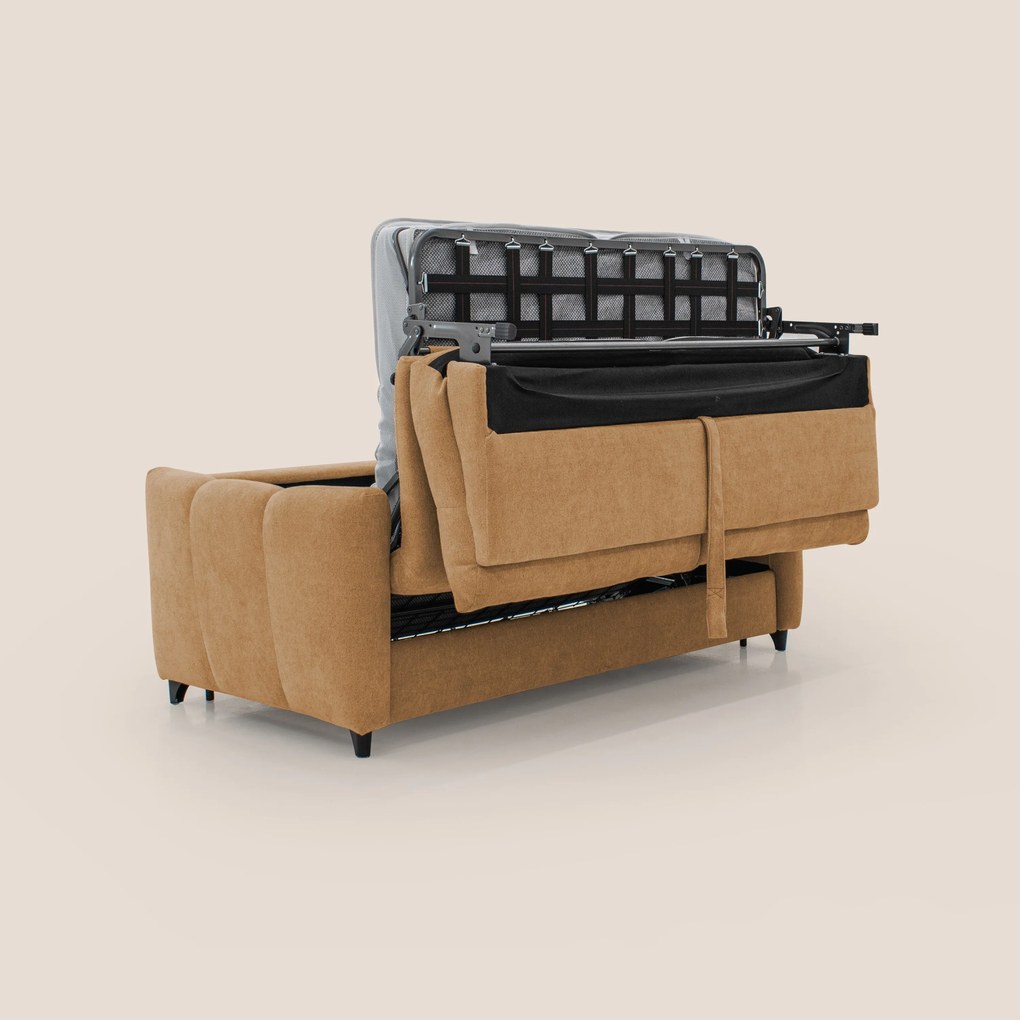 Peonia divano letto scandinavo con materasso H18 cm e morbido e alto schienale in tessuto Bouclé impermeabile T07 arancio
