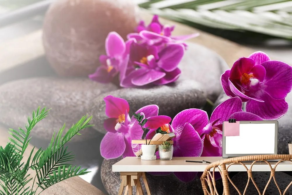 Carta da parati – Splendida orchidea e pietre zen