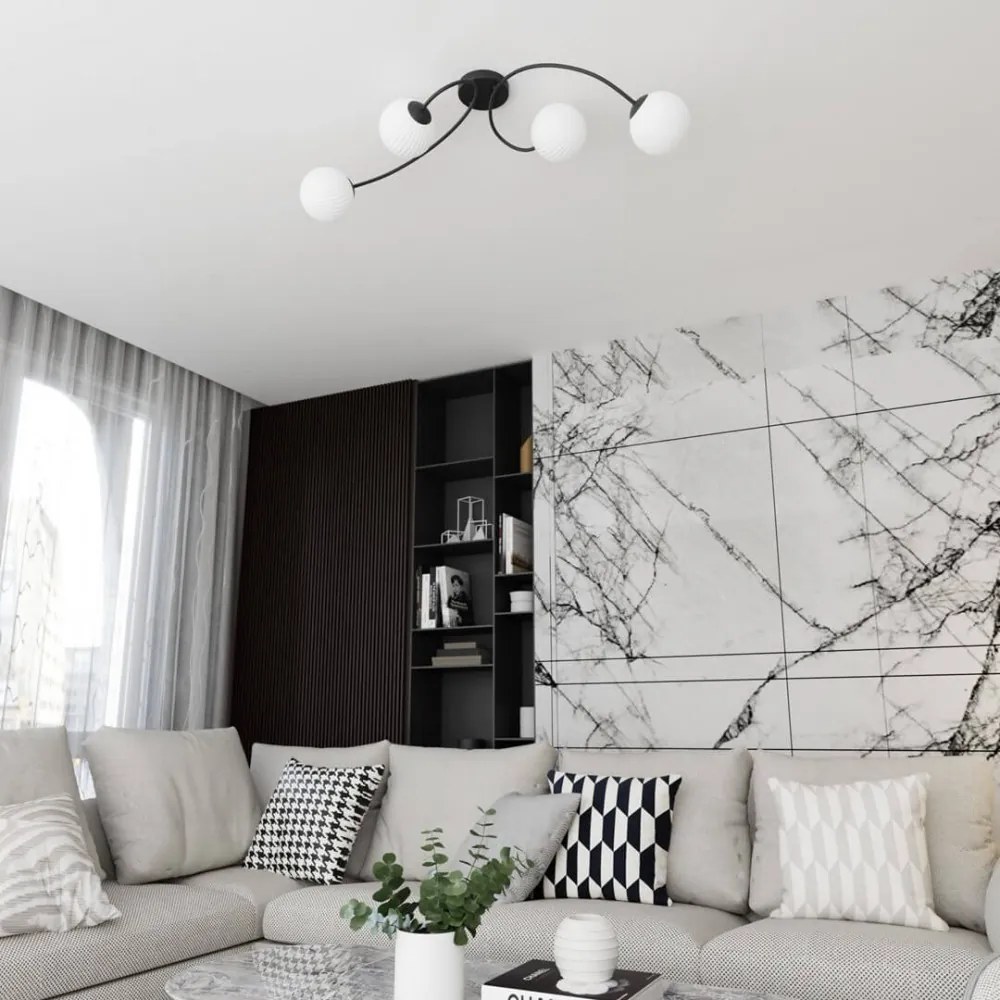 Lampada da soffitto in acciaio e vetro VIBRA 4 da interno 4xE14 Colore del corpo Nero e Bianco