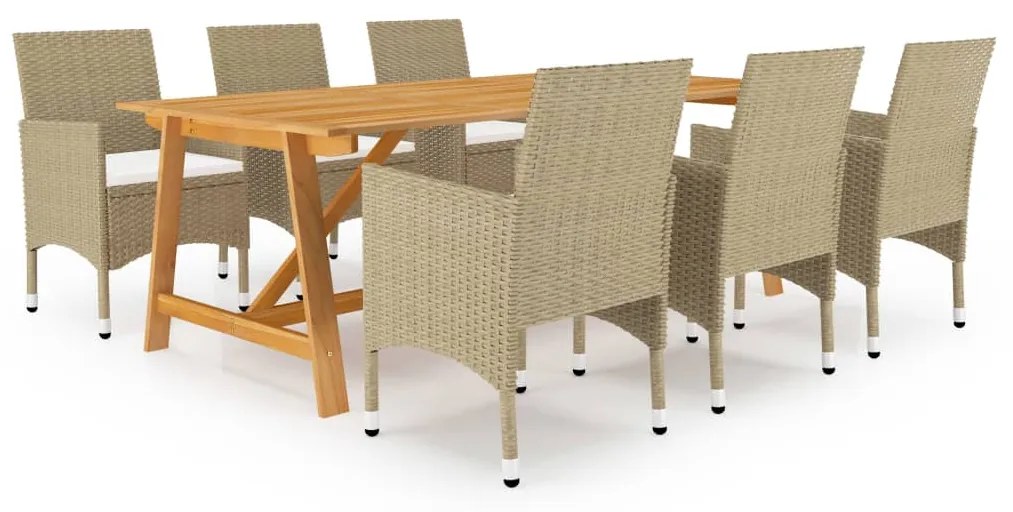 Set mobili da pranzo per giardino 7 pz beige