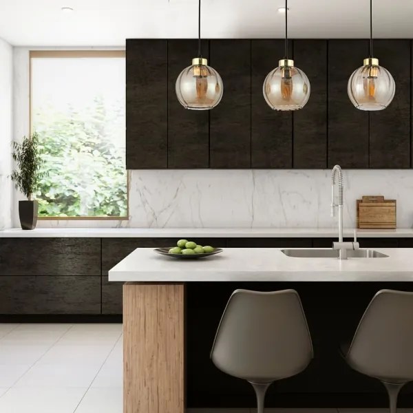 Lampadario LED a sospensione DEVI 3xE27/15W/230V nero/beige fumé