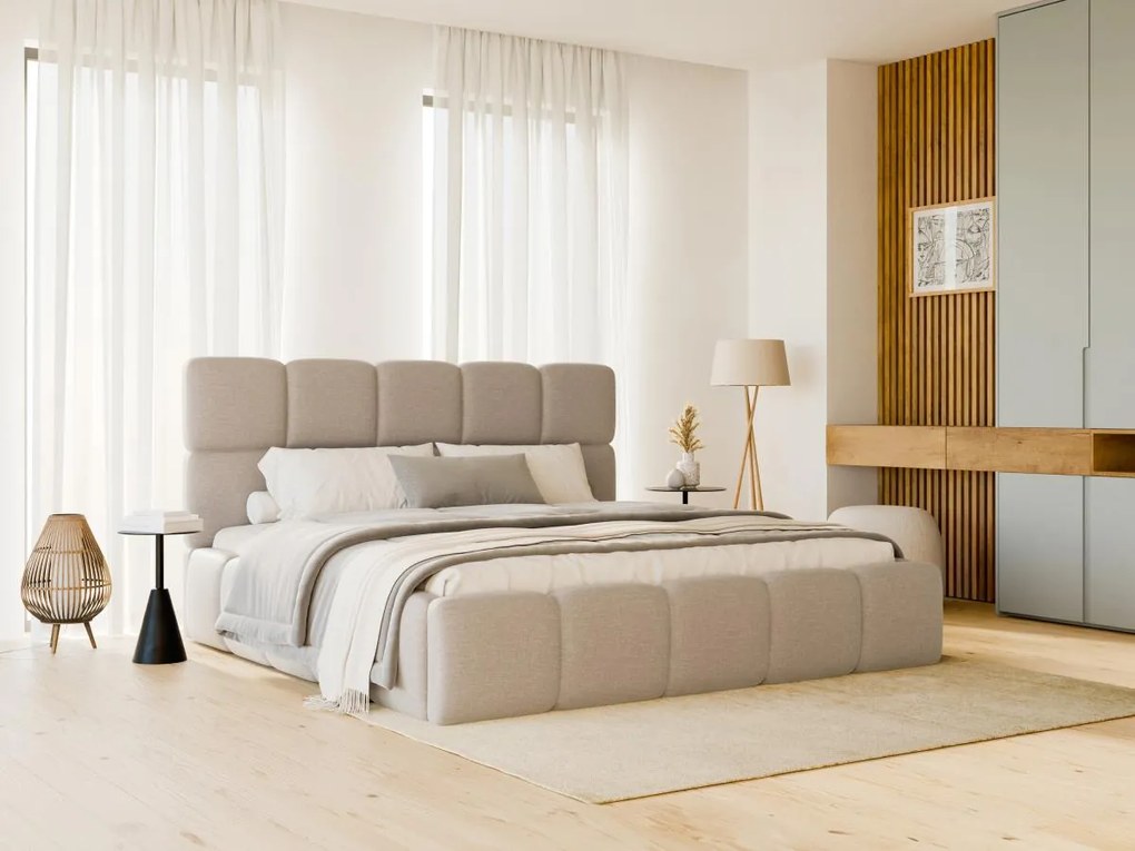 Letto con contenitore 160 x 200 cm Tessuto chiné Beige + Materasso DAMADO di PASCAL MORABITO