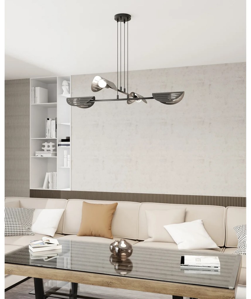 Lampadario Moderno 4 Luci Iperione A Bracci In Acciaio Nero