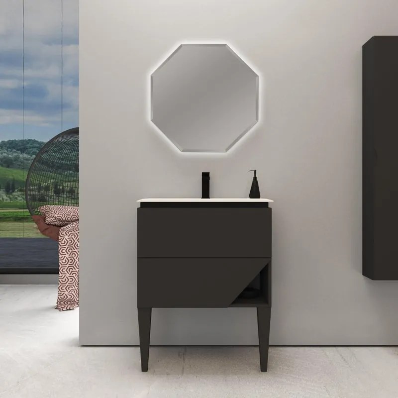 Mobile bagno sospeso con lavabo L 70 x H 55 x P 45.3 cm grafite per vasca centrale Vintage