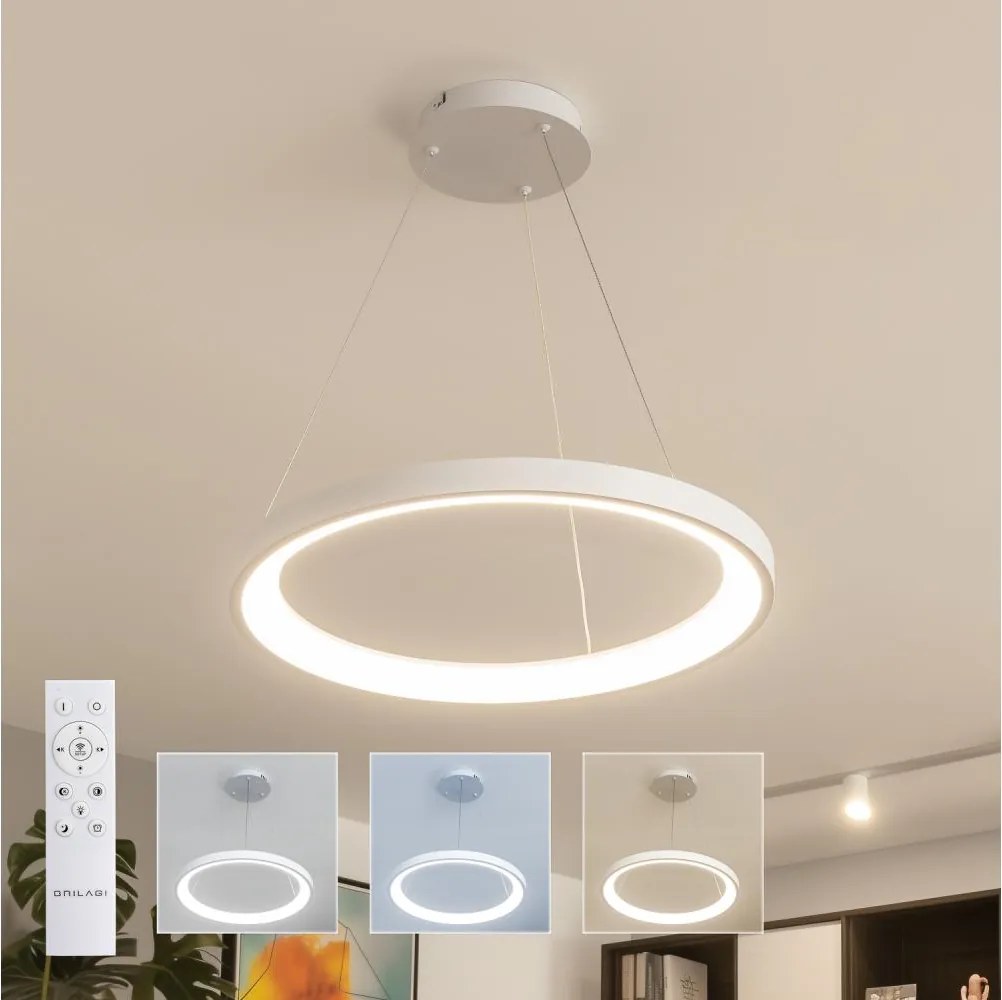 Brilagi - Lampadario a sospensione dimmerabile con cavo FALCON SLIM LED/42W/230V Ø 50 cm bianco + telecomando