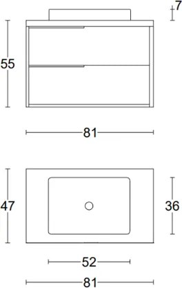 Mobile bagno sospeso 80 cm ISIDE Noce e Grafite Opaco con lavabo in ceramica