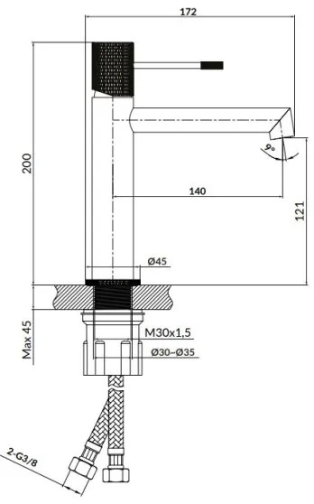 Cersanit S951-591 - Rubinetto del lavandino ZEN 20 cm cromo lucido