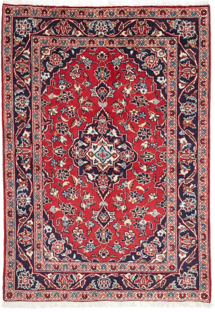 Kashan Tappeto 140x100 Rosso (Iran) Annodato A Mano