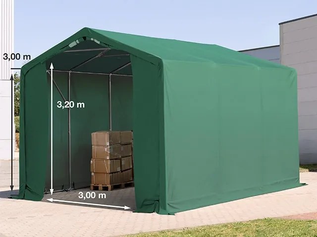 TOOLPORT 4x6 m tendostruttura, altezza 3,0m porta a cerniera, PVC 850, verde scuro, con statica (sottofondo in terra) - (93841)