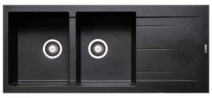 Lavello integrato 2 vasche in granito nero DELINIA Alazia L 50 x L 116 cm
