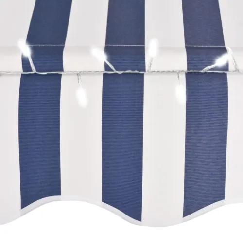 Tenda da Sole Retrattile Manuale con LED 200 cm Blu e Bianco