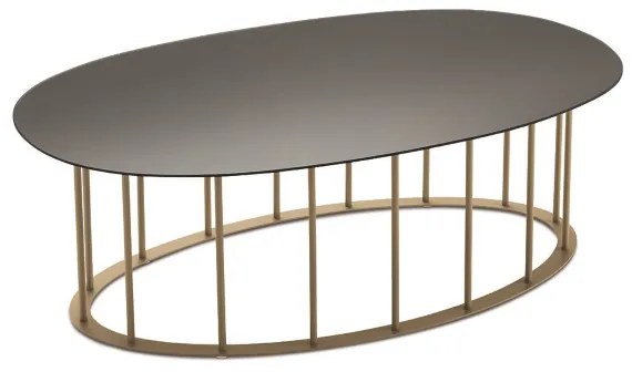 Tavolino D90 cm con base in metallo Beige e piano in vetro Fumč MUTE