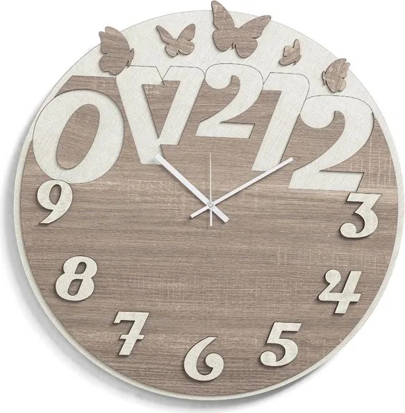 Orologio rotondo moderno D30 BUTTERFLY in legno laminato TRS
