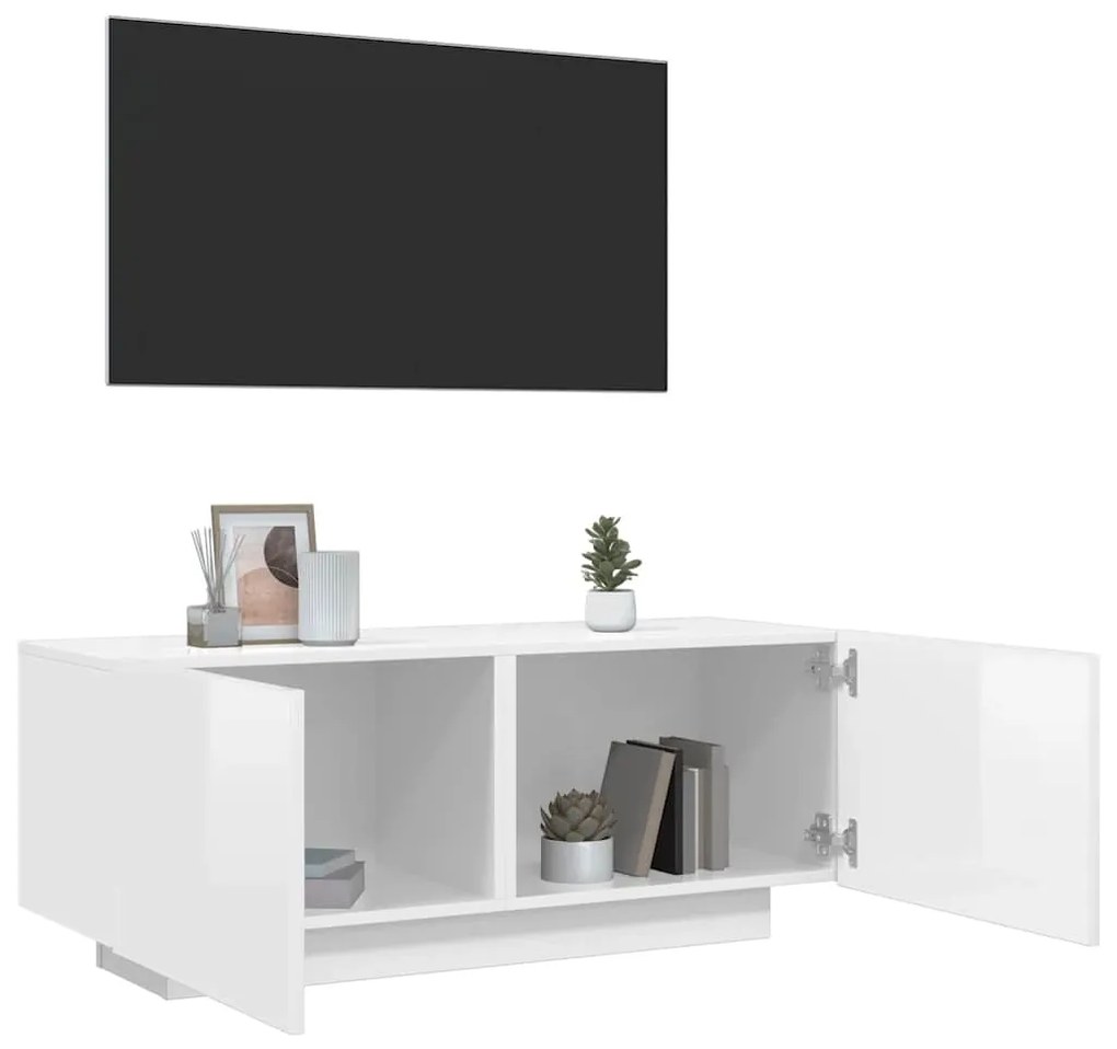 Mobile Porta Tv Bianco Lucido 100x35x40 Cm İn Legno Multistrato /