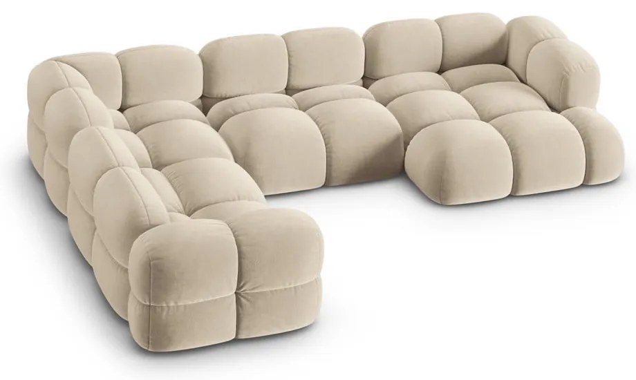 Divano angolare beige (con penisola a sinistra/a U) con rivestimento in velluto Loretto – Cosmopolitan Design