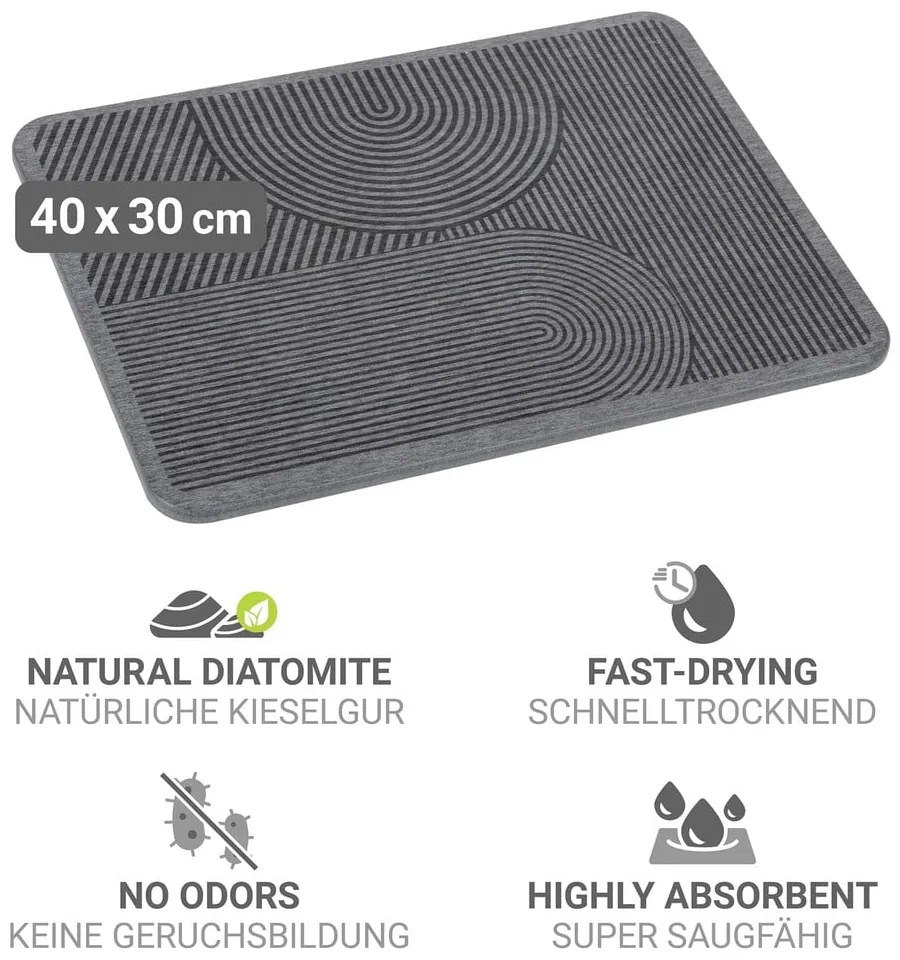 Tappetino scolapiatti grigio in diatomite 40x30 cm Damon – Wenko