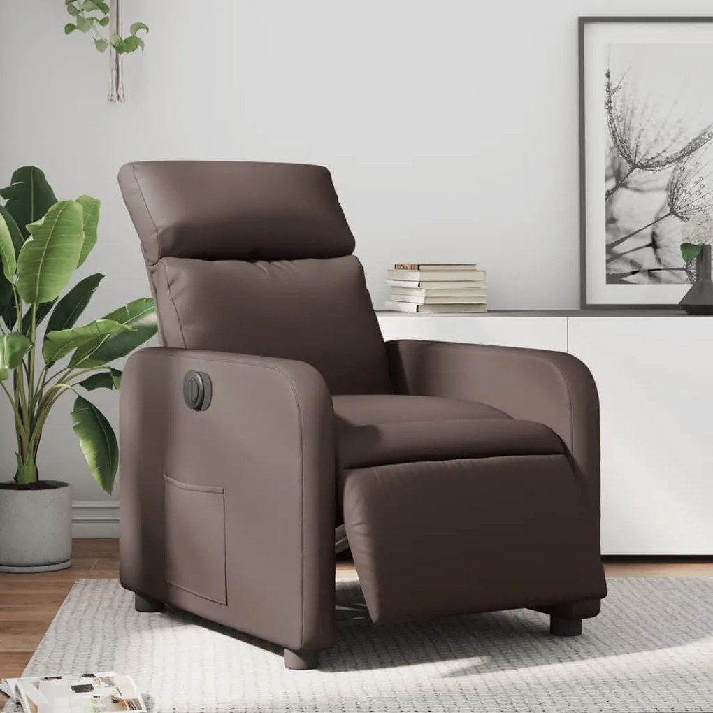 Poltrona Reclinabile Elettrica Marrone İn Similpelle /