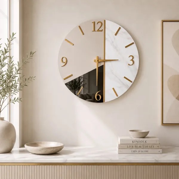 Orologio da Parete Tondo 60 cm Specchio e Marmo