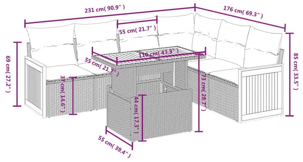 Set Divani da Giardino con Cuscini 7pz Nero Polyrattan