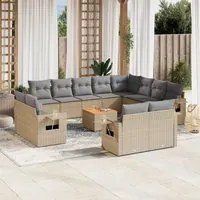 Set Divano da Giardino 13 pz con Cuscini Beige Misto Polyrattan 3257165