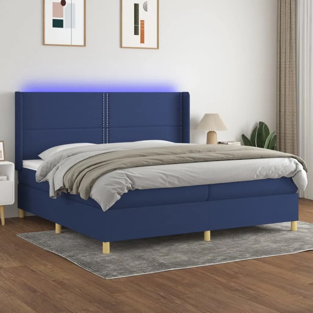 Letto a molle materasso e led blu 200x200cm in tessuto