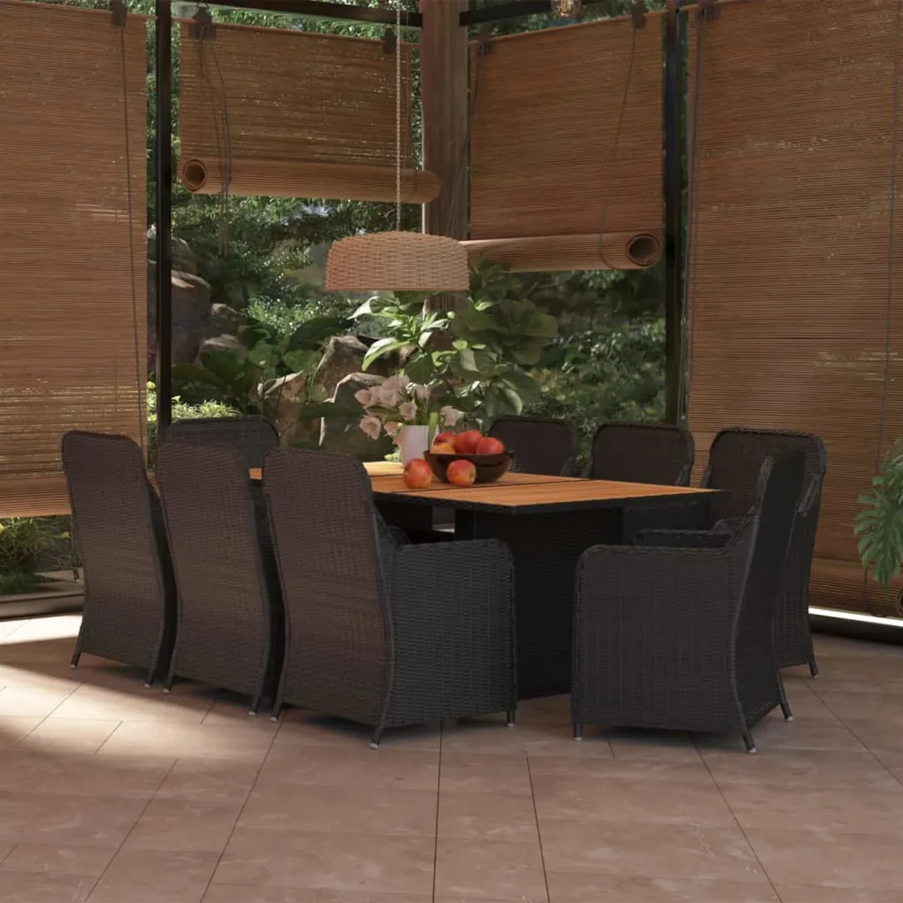 Set da pranzo da giardino 9 pz in polyrattan nero