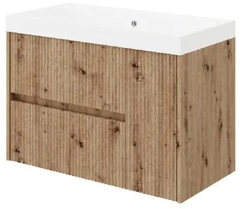 Mobile bagno sospeso con lavabo L 80 x H 51 x P 40 cm rovere oro in mdf, 1 anta 2 cassetti per vasca centrale Portofino
