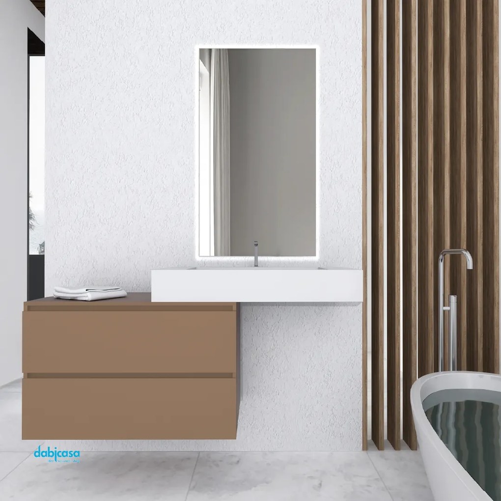 Mobile Bagno Sospeso "Otranto" Da 100 Cm Composto Da Due Cassetti Finitura Beige Grigiastro Opaco