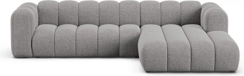 Divano angolare grigio (con penisola a destra/con chaise lounge) con rivestimento in ciniglia Lupine – Micadoni