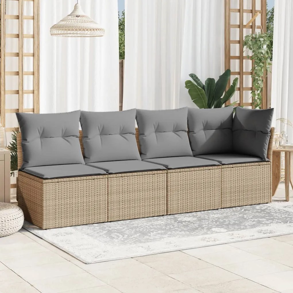 Divano da giardino con cuscini a 4 posti beige in polyrattan