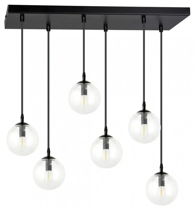 Lampadario a Sospensione in Acciaio e Vetro COSMO 6 Nero 6xE14 Colore delle Sfere Trasparente