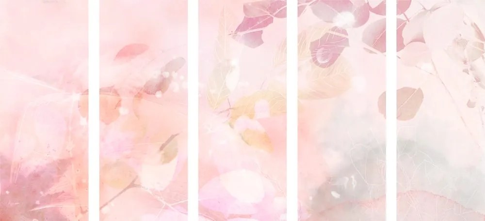Quadri 5 pezzi – Foglie autunnali in sfumature rosa