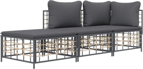 Set Divani da Giardino 3 pz con Cuscini Antracite in Polyrattan