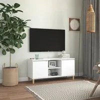 Mobile TV con Gambe in Legno Massello Bianco 103,5x35x50 cm