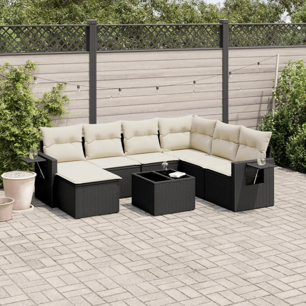 Set divani da giardino con cuscini 8 pz nero in polyrattan