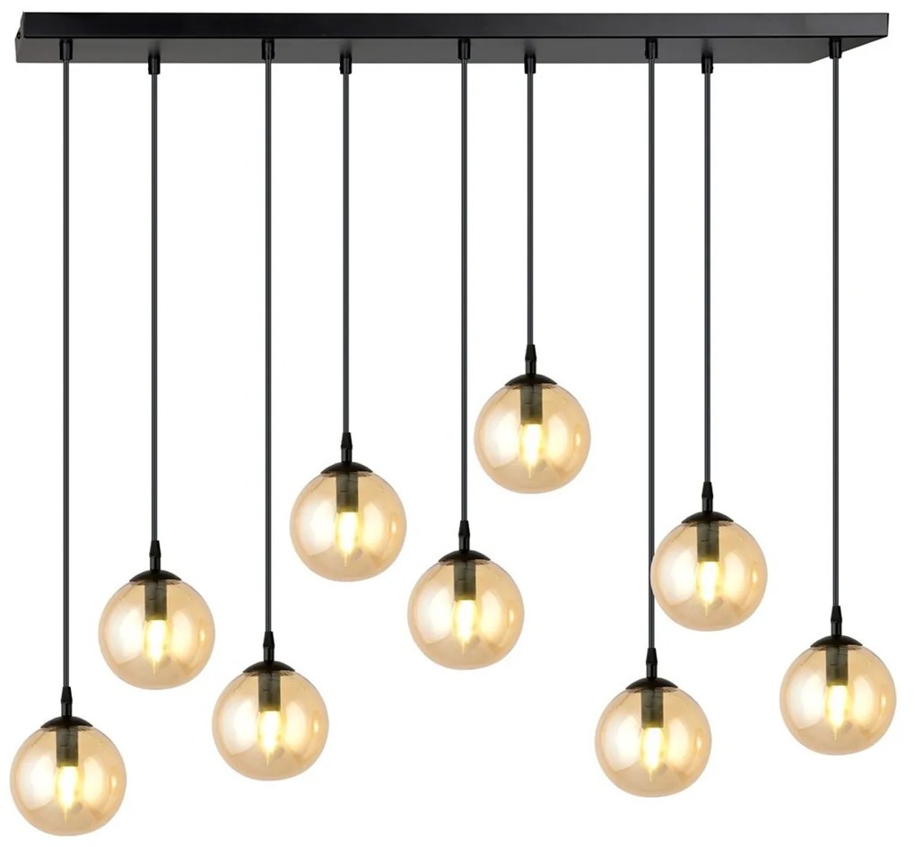 Lampadario a Sospensione in Acciaio e Vetro COSMO 9 Nero 9xE14