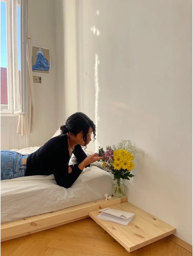 Letto singolo di colore naturale in pino massiccio senza testiera con rete inclusa 90x200 cm Dock – Karup