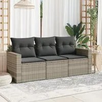 Set Divano da Giardino 3pz con Cuscini Grigio Chiaro Polyrattan 3218652