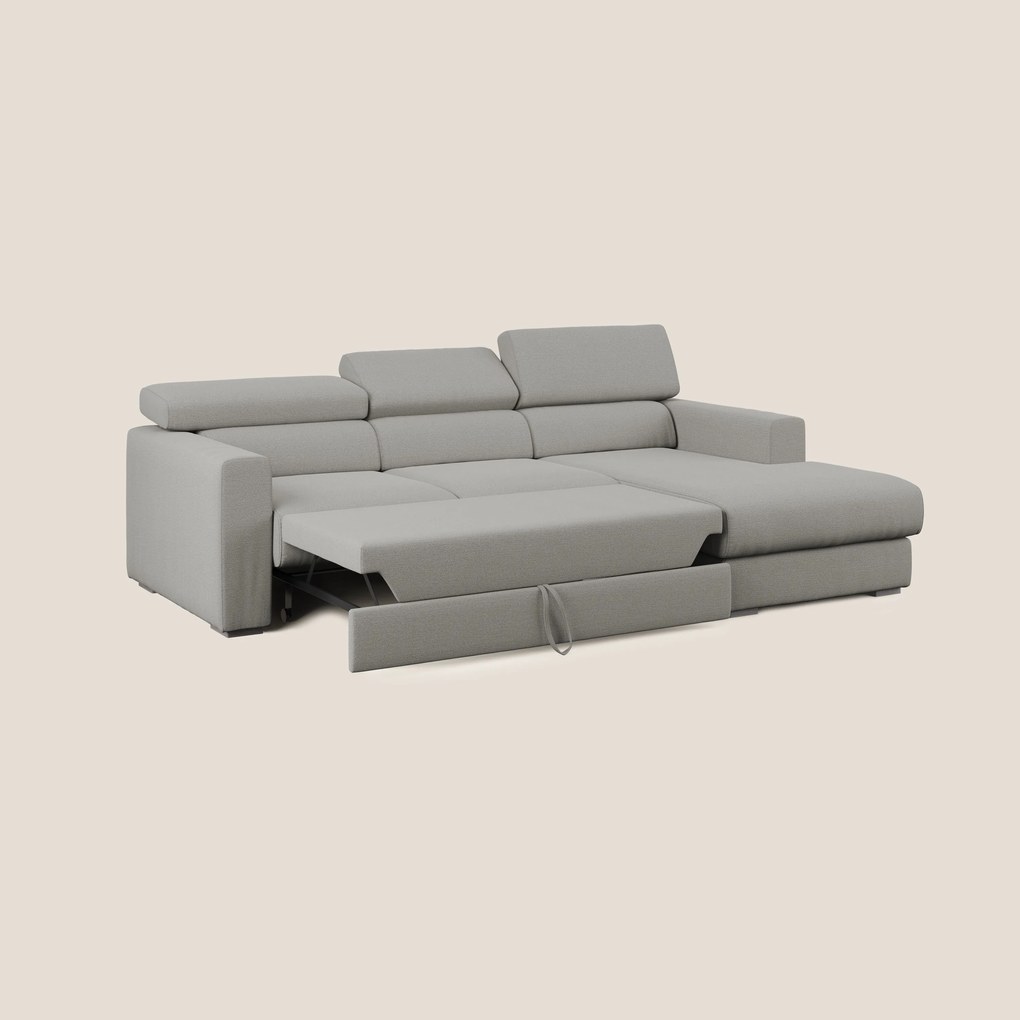 Dylan divano angolare con estraibile a cassettone in tessuto fiammato simil cotone impermeabile T19 beige