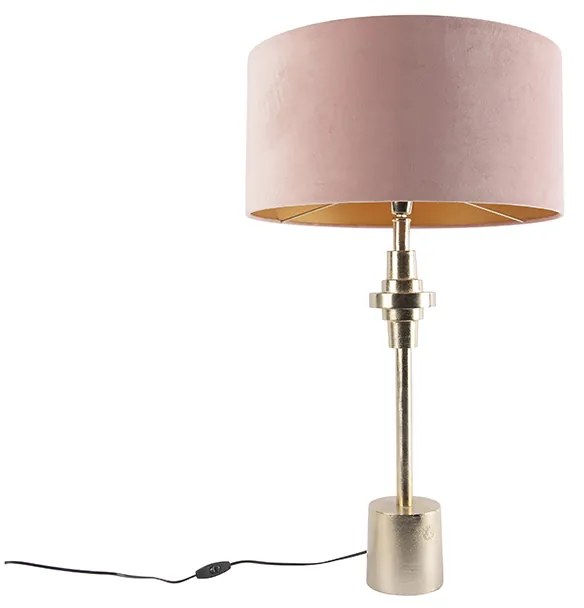 Lampada da tavolo Art Déco con paralume in velluto oro rosa 50 cm - Diverso