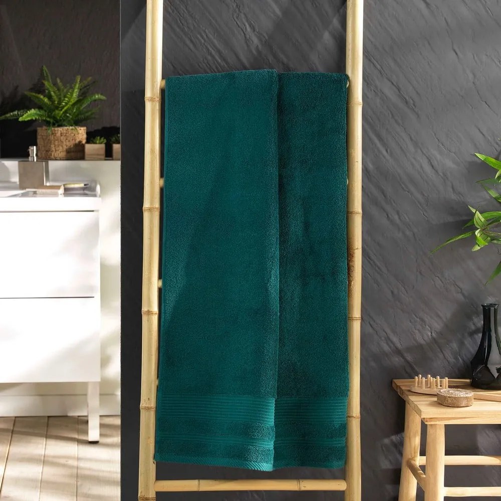 Asciugamano in spugna di cotone verde scuro 70x130 cm Tendresse - douceur d'intérieur