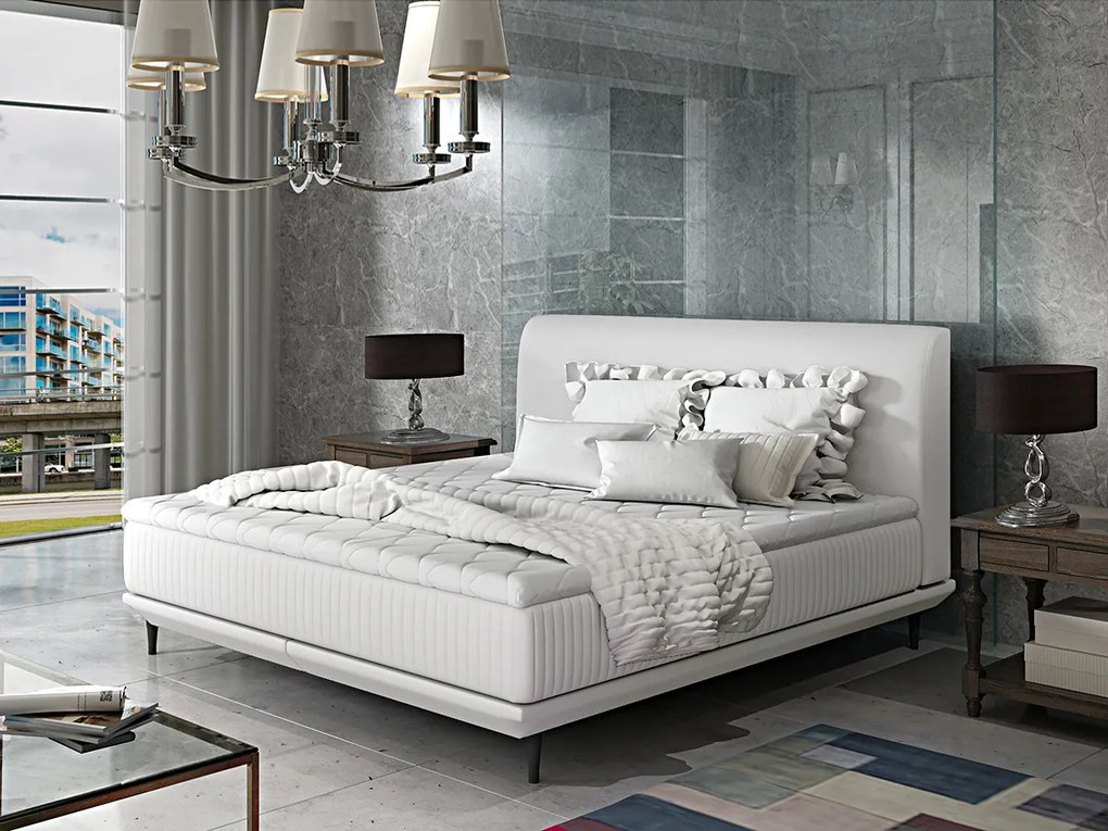 Letto matrimoniale boxspring Australia - 180 x 200 cm , Ecopelle bianco