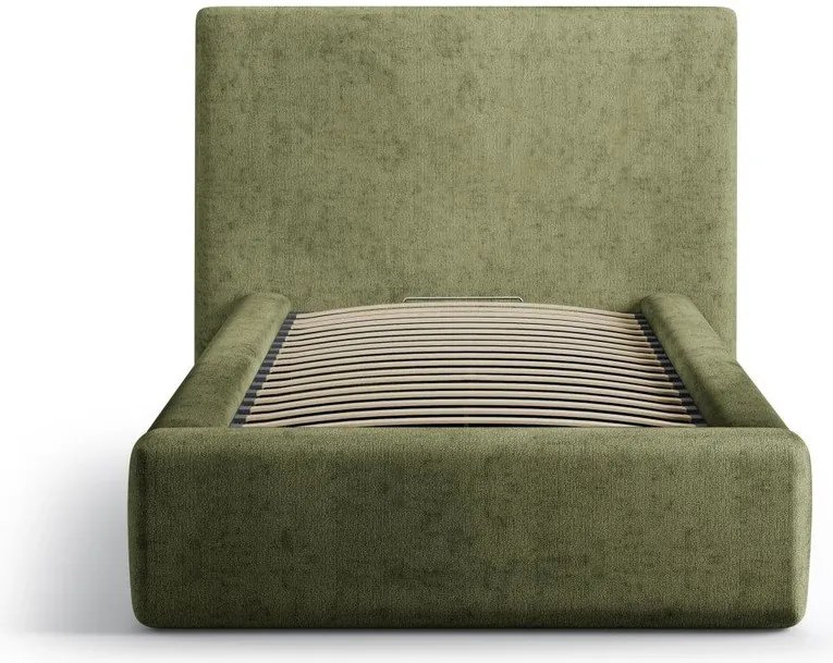 Letto singolo imbottito verde con contenitore con rete inclusa 90x200 cm Amy – Micadoni