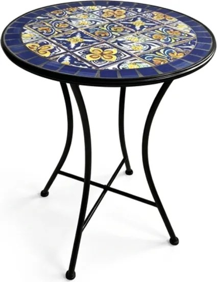 Set Bistrot Tavolo Maioliche D60xH75 Con 2 Sedie Pieghevoli Genziana