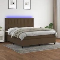 Letto a Molle Materasso e LED Marrone Scuro 160x200 cm Tessuto 3135048