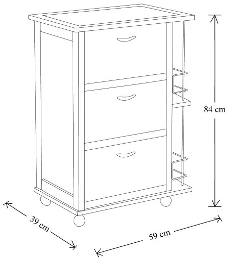 Carrello da cucina con ante a ribalta e portabottiglie Tortora