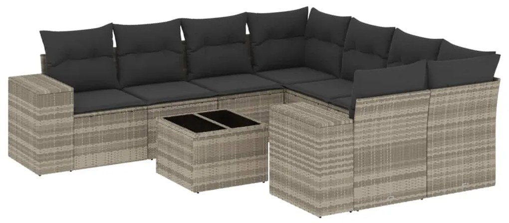 Set divano da giardino 9pz con cuscini grigio chiaro polyrattan