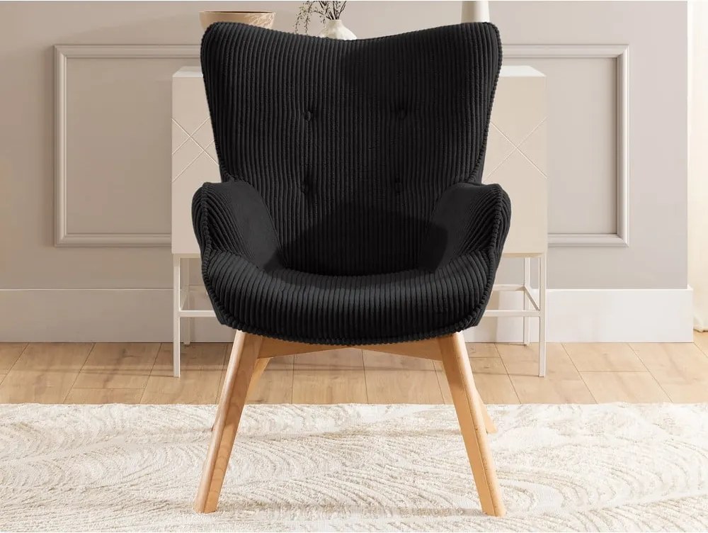 Poltrona nera con rivestimento in velluto a coste Niko – Ropez
