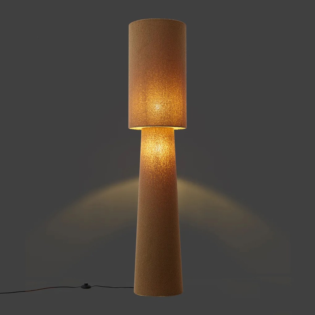 Lampada da terra Japandi marrone in tessuto teddy a 2 luci - Trombet