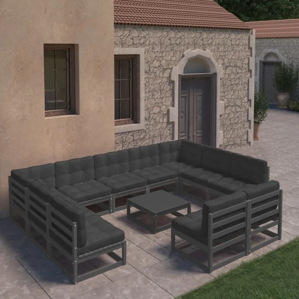 Set divani da giardino 12 pz con cuscini massello di pino nero